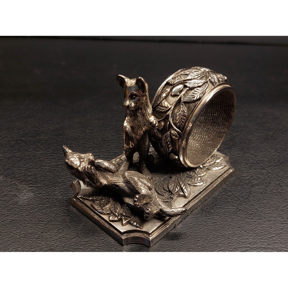 Vintage 1977 Franklin Mint Animals At Play Napkin Ring Silver Plate Lion Cubs